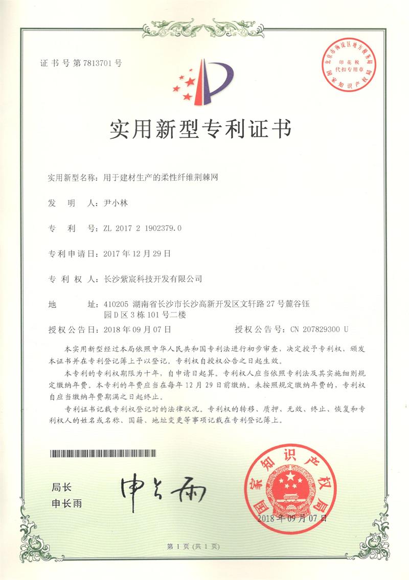 1.7-ZL201721902379.0-用(yòng)于建材生(shēng)産的(de)柔性纖維荊棘網(1)
